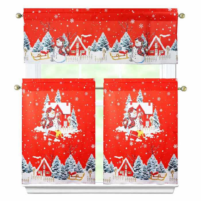 aiwkjdns 3 Piece Christmas Kitchen Window Curtains Set Red Rayon 27.5x36 in