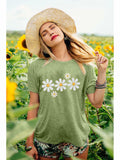 LUKYCILD Daisy Graphic Short Sleeve Summer Shirt Top Green Size M