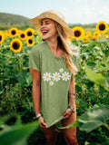 LUKYCILD Daisy Graphic Short Sleeve Summer Shirt Top Green Size M