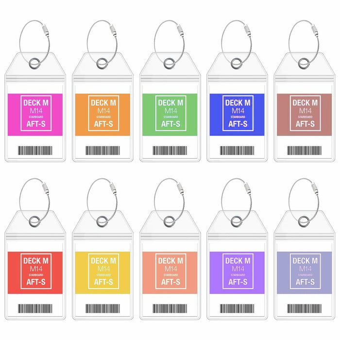 10 Pack Princess Clear Luggage Tag Holders with Steel Loops for Cruise Ships