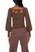 Forever 21 Gigot-Sleeve Sweater-Knit Crop Top Espresso Brown Size XS