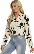 VIPONES Women V Neck Puff Sleeve Floral Blouse Lightweight 530-White Size M