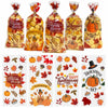 QOIUSO 100PCS Thanksgiving Treat Bags with 110 Twist Ties Pumpkin Leaf