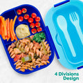 DifaBella Kids Lunch Box – 4-Compartment Bento Box with Spoon & Fork (Blue)