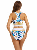 Subriank 2-Piece High-Waist Colorblock Swimsuit for Women (DeepSkyBlue, M)