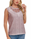 AGWISH Women’s Sleeveless Ruffle Lace Blouse Semi Sheer Floral Light Pink XL
