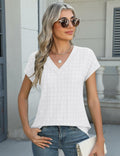 Micoson Women’s V Neck T-Shirt Short Sleeve Loose Fit Casual Top White L