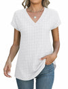 Micoson Women’s V Neck T-Shirt Short Sleeve Loose Fit Casual Top White L