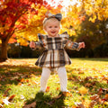 TITKKOP Baby Girl Plaid Romper Dress Bow Headband Khaki Size 6-12M