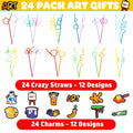 SODWINCO 24PCS Art Drinking Crazy Straws Kids Birthday Party Supplies Multicolor