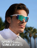 BIRCEN Baseball Cycling Sunglasses Men Women MTB Sports Blue Lens White Frame