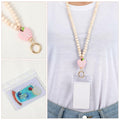 Bremorou Teacher Lanyard with ID Holder, Pink Wooden Beaded Boho Tassel