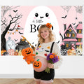 Mocsicka Little Boo Halloween Baby Shower Backdrop Banner Pink Black 70.8x43.3in
