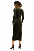Maggy London Women's V Neck MIDI Dress Draped Knot Waist Slit Rosin Size M