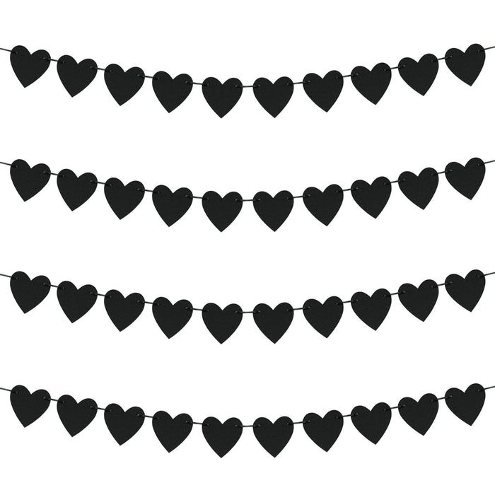 Guzon 4 Sets Black Heart Felt Banners Gothic Wedding Valentine Party Decor