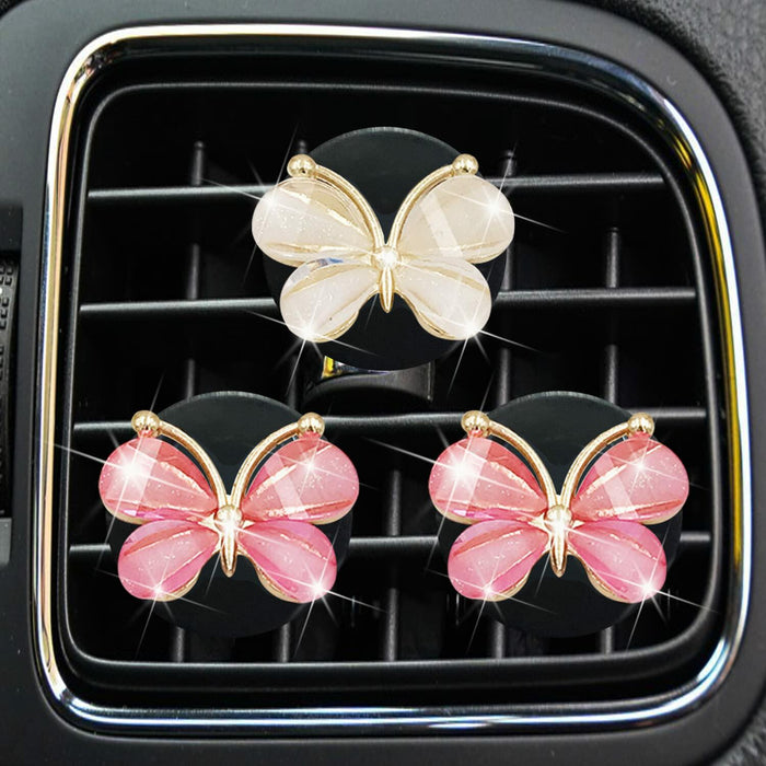 Cute Butterfly Air Vent Clips 3 Pcs Pink White Car Fresheners Diffuser