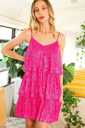 FANSI NOVA Women’s Glitter Sequin Dress V-Neck Spaghetti Strap Hot Pink M