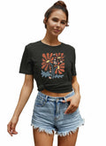 Floral Graphic Boho Women T-Shirt Vintage Wildflower Print Round Neck Small