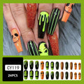 Pink Halloween Press On Nails Almond Matte Pumpkin Bat Design 24pcs