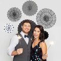6PCS Black Hanging Paper Fans Party Decorations for Birthday, Wedding & Shower