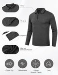 MoFiz Men’s Long Sleeve Polo Shirt Quarter-Zip Quick Dry Grey M