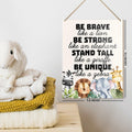 UDNADKEX Boho Nursery Wall Sign Safari Jungle Animal Wooden Decor
