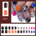 CEWEWP Halloween Press On Nails Short Square Acrylic Black Skull 24pcs