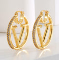 DANASS 18K Gold Luxury V Letter Earrings Women Sisters Elegant Gift