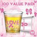 Nuogo Breast Cancer Pink Plastic Shot Glasses 2.87oz 100 Pcs Clear Pink