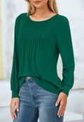 NALANISA Women's Pleated Crew Neck Puff Sleeve Top Blue Grey Size S