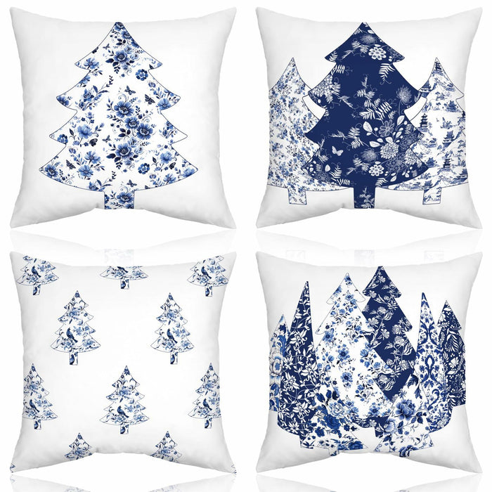 Mixweer Chinoiserie Christmas Tree Throw Pillow Covers 18x18 Blue 4 Pc