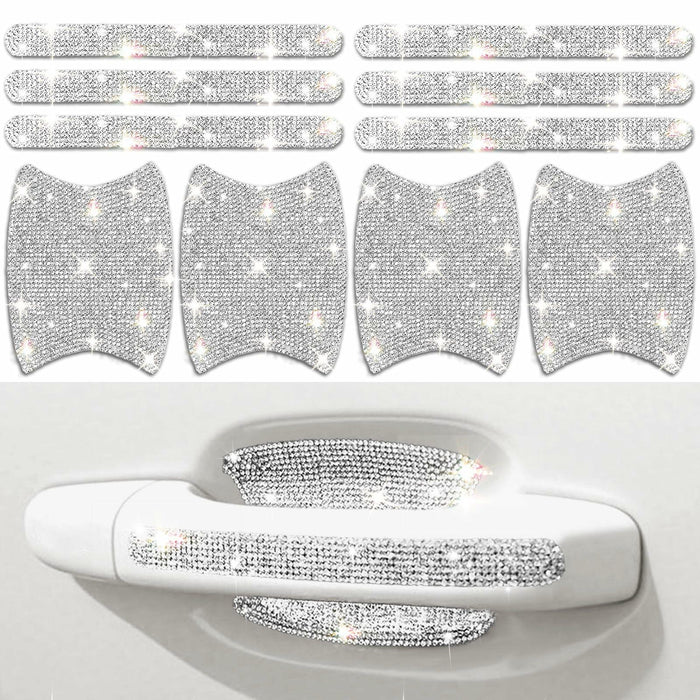 MUPEAK Car Door Handle Protector 10PCS White Sparkling Rhinestone Universal
