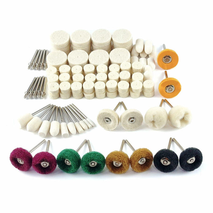 VZLQZJMKY 114 Pcs Wool Polishing Wheel Kit Rotary Tools 1/8" Shank Resin