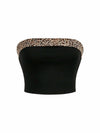 BEAUDRM Women's Leopard Crop Tube Top Strapless Sleeveless Black Size L
