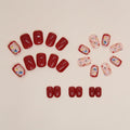 LYLYNB 24pcs Wine Red Floral Square False Nails Glossy Full Cover Set