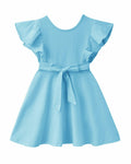 Dutebare Toddler Ruffle Trim A-line Belted Dress Light Purple Size 5T