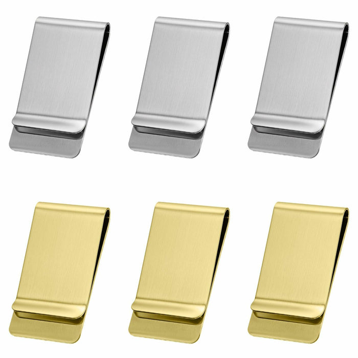 Qianyu Slim Money Clip 6 Pack Stainless Steel Cash Card Holder Gold Silver