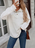 SHEWIN Women Oversized Button Up Sweatshirt Blue Size S
