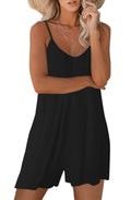 Qnasey Women Sleeveless Romper Jumpsuit Adjustable Straps Pockets Black L