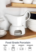 Nucookery Large 17 Oz Porcelain Gravy Boat with Warmer White