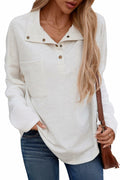 SHEWIN Women Oversized Button Up Sweatshirt Blue Size S