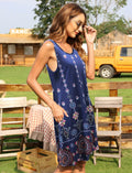 AUSELILY Women Sleeveless Floral Mini Dress Boho Pockets Red XL