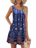 AUSELILY Women Sleeveless Floral Mini Dress Boho Pockets Red XL