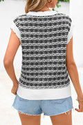 CFLONGE Women Sleeveless Striped Sweater Vest Cropped Knit Black White XXL