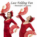 TopTie Dark Blue Lace Folding Fan Bamboo Hand Fan with Tassel
