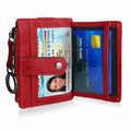 AOXONEL RFID Leather Keychain Wallet Credit Card Holder Coin Purse Red