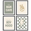 AEHIE Little Man Cave Retro Checkered Lightning Peace Sign 8x10in 4pcs Green