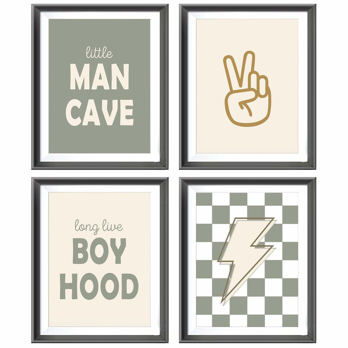 AEHIE Little Man Cave Retro Checkered Lightning Peace Sign 8x10in 4pcs Green