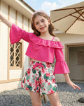 YOURUIKEY Girls Summer Halter Crop Top Floral Shorts Set Rose Red 11-12