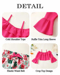 YOURUIKEY Girls Summer Halter Crop Top Floral Shorts Set Rose Red 11-12